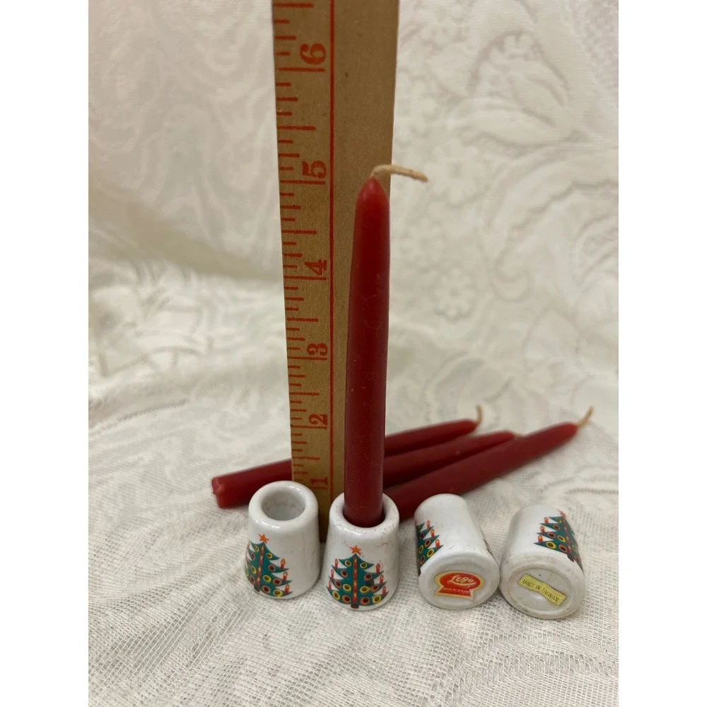 Vintage Christmas Candle Holders Ceramic‎ Tree Decor Set of 4 w Candle